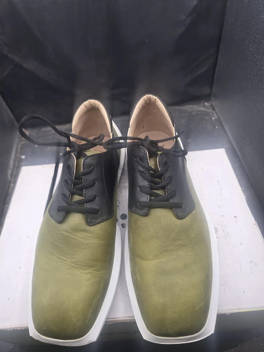 Men's Olive Green & Black Derby Shoes with White Sole